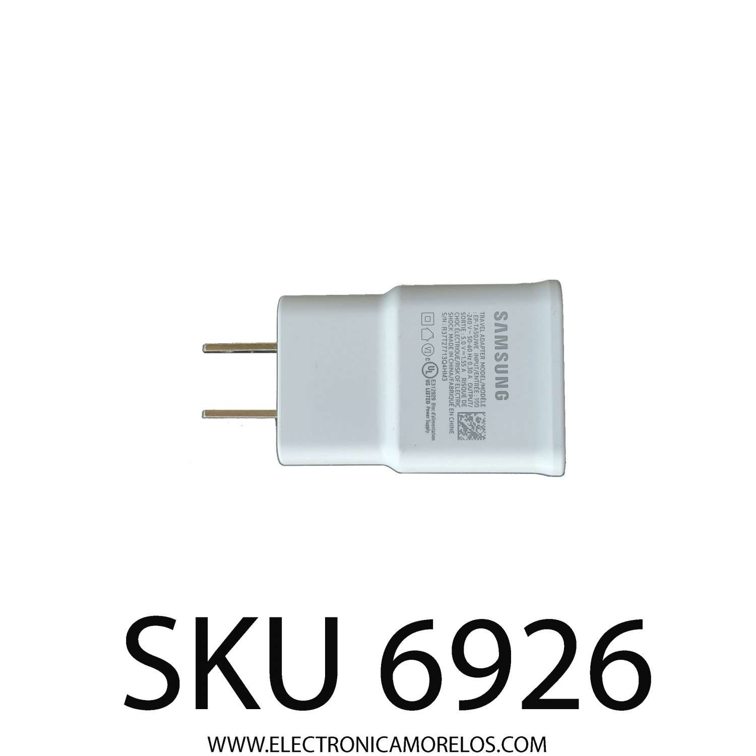 ADAPTADOR AC SAMSUNG / NUMERO DE PARTE EP-TA50JWE / ENTRADA: 100-240V AC / SALIDA: 5.0VDC - 1.55A